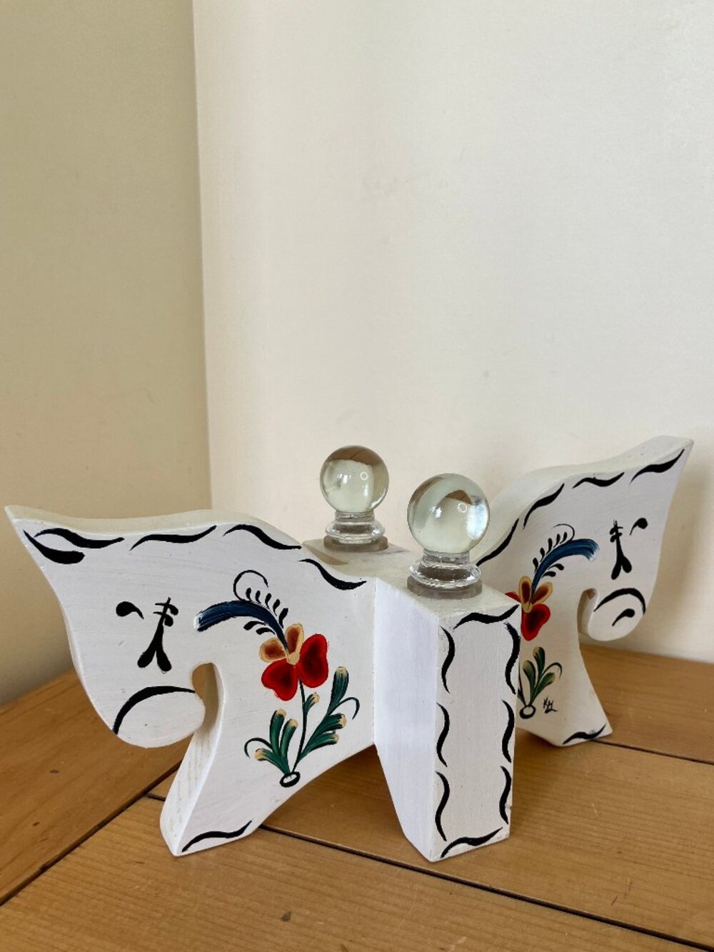 Dala Horse Candle Holder Wood Centerpiece Hand Painted Rosemaling Vintage 90s